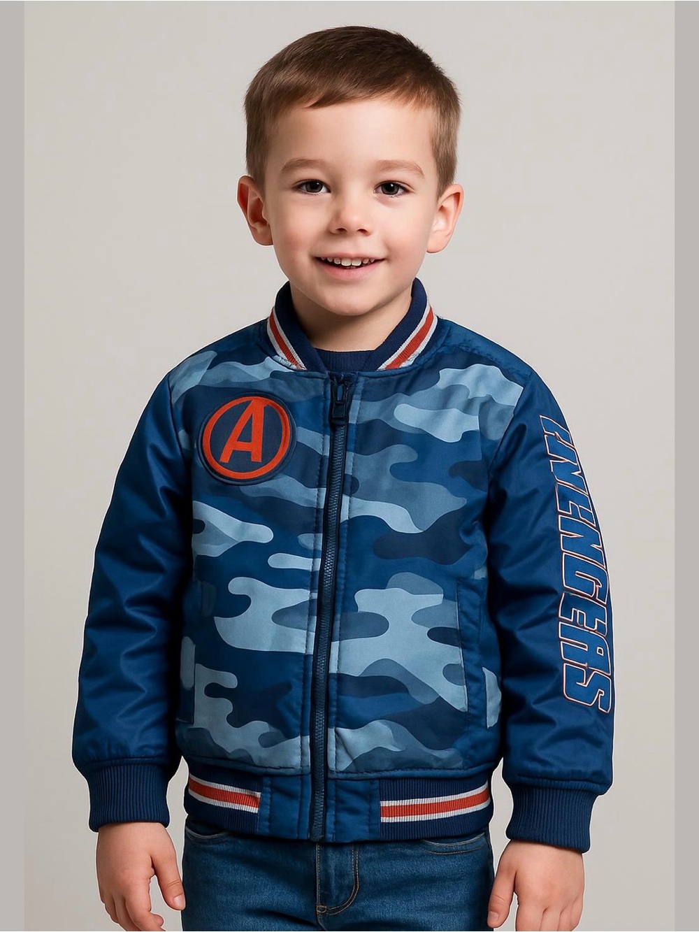 Marvel Avengers Blue Camo Bomber Jacket Kids Size 7/8